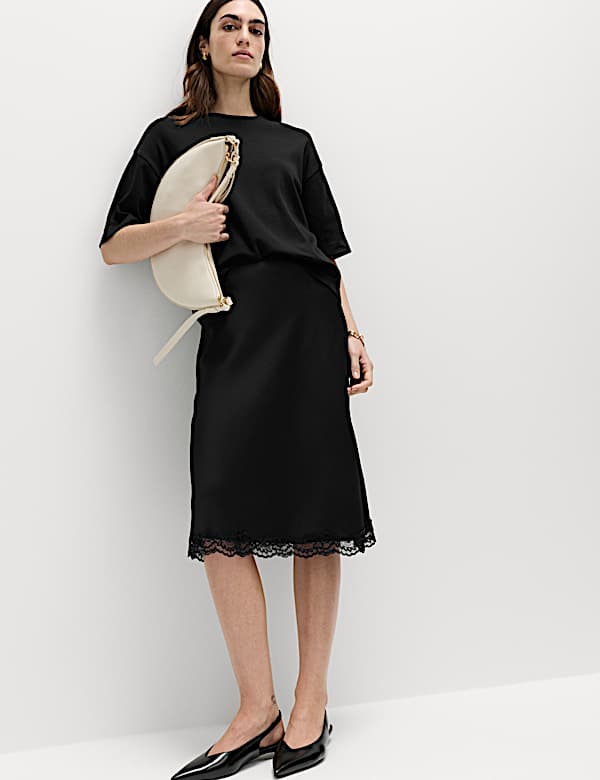 Jupe longueur genou &agrave; d&eacute;tail en dentelle - CA