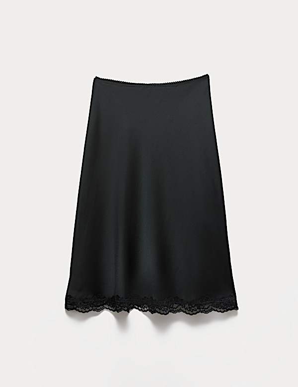 Lace Detail Knee Length Slip Skirt - FR