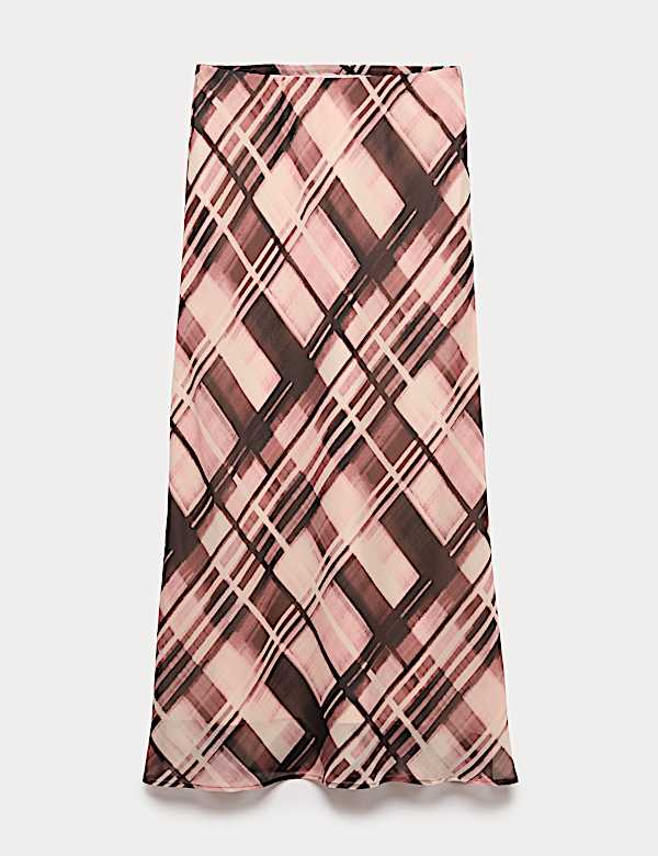 חצאית סליפ מידקסי משיפון בדוגמת משבצות - IL