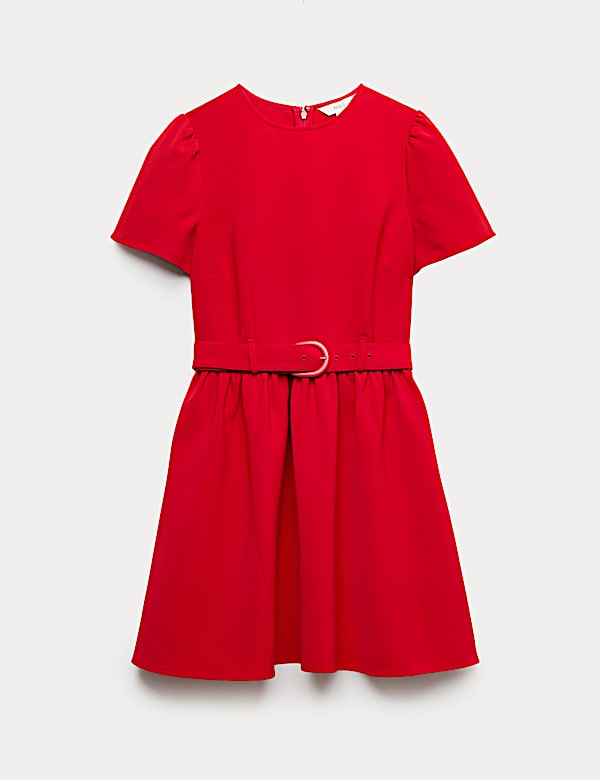 Puff Sleeve Belted Mini Skater Dress - VN