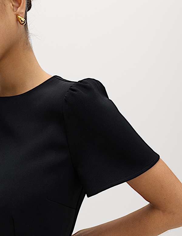 Puff Sleeve Belted Mini Skater Dress - US