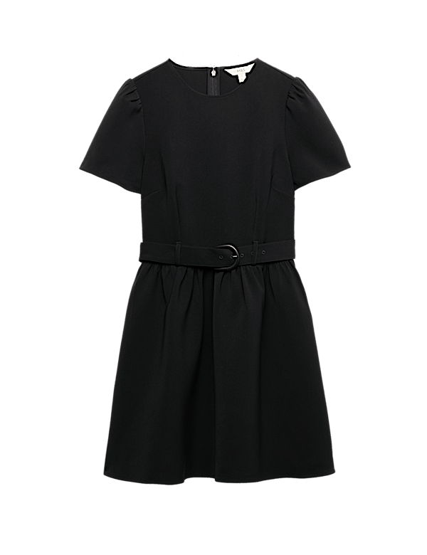Puff Sleeve Belted Mini Skater Dress