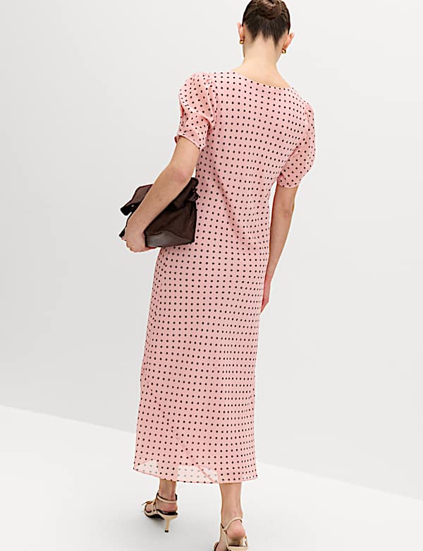 Polka Dot Puff Sleeve Midaxi Tea Dress - NO