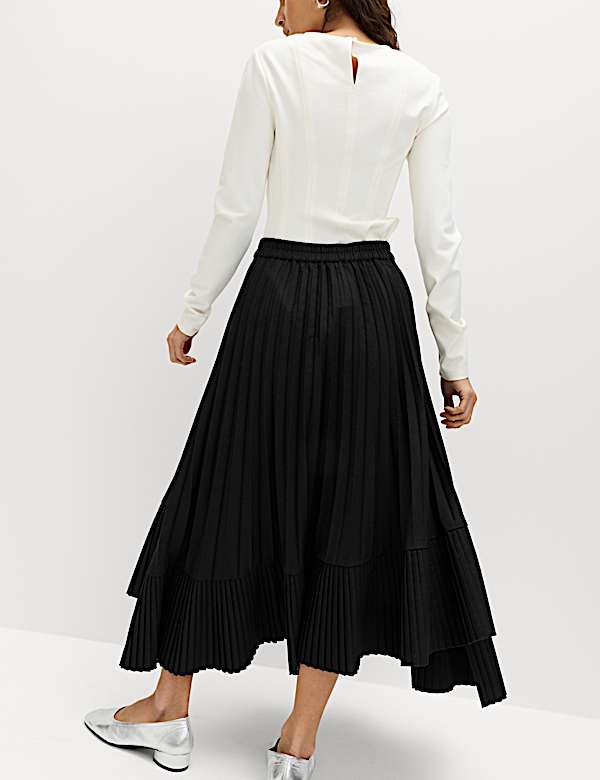 Asymmetrische midi-plooirok - NL