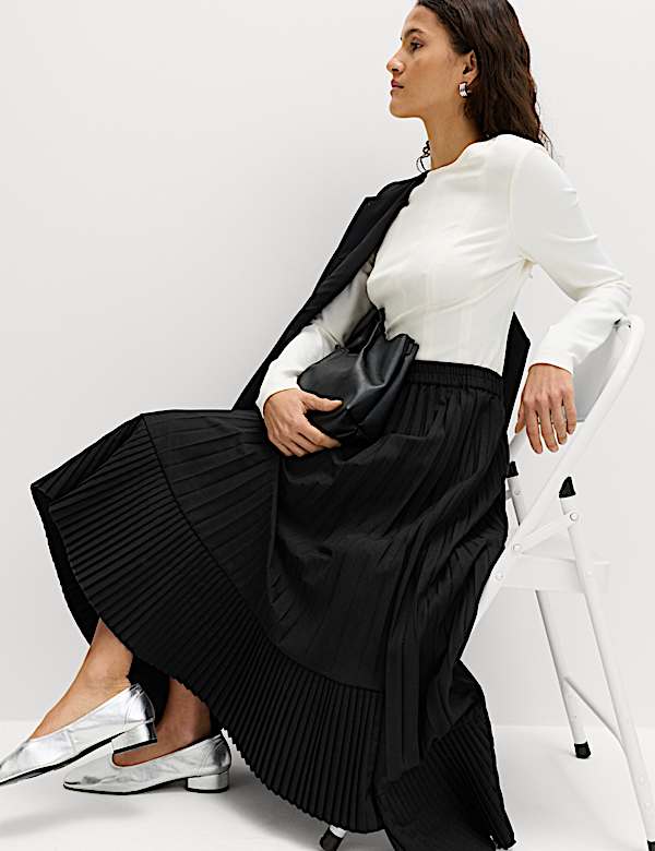 Asymmetrische midi-plooirok - NL