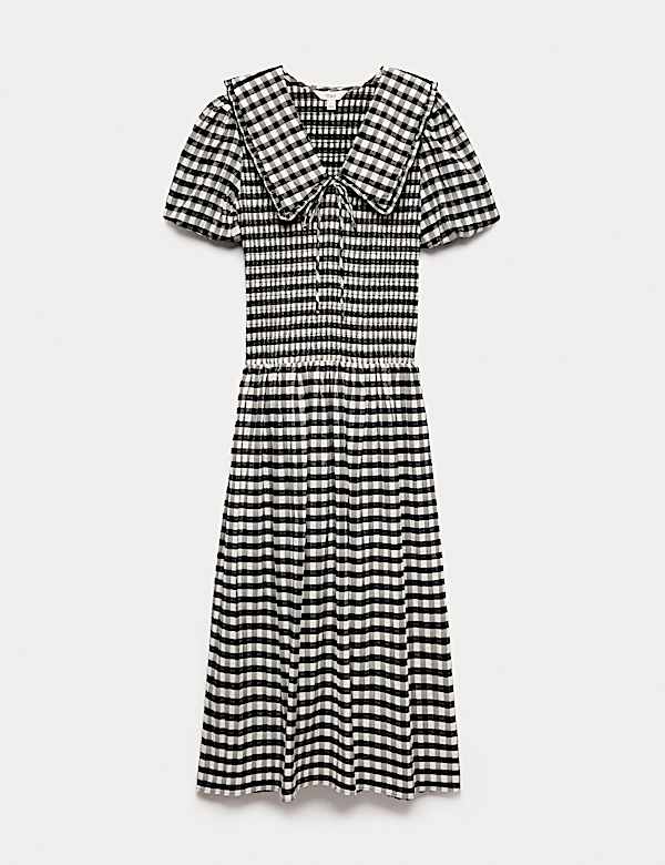 Cotton Blend Gingham Dropped Waist Midi Dress - PT