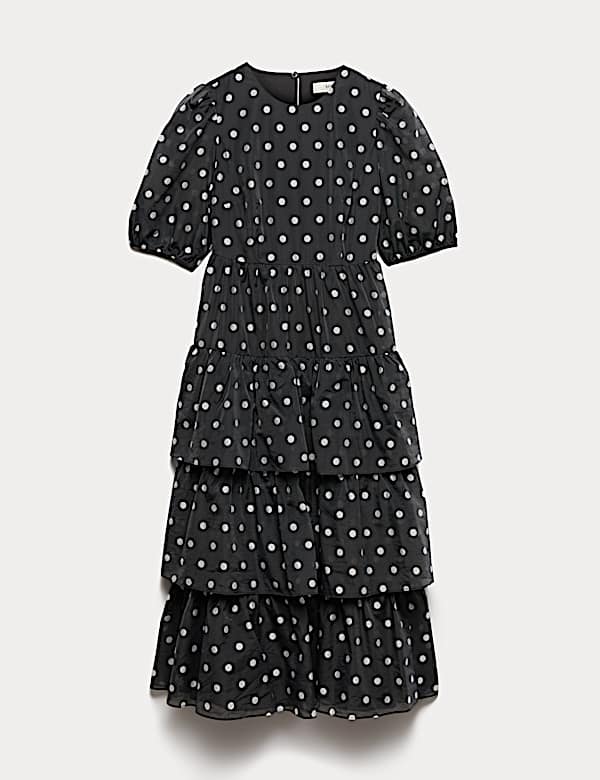 Lyocell Rich Polka Dot Midi Tiered Dress - JO