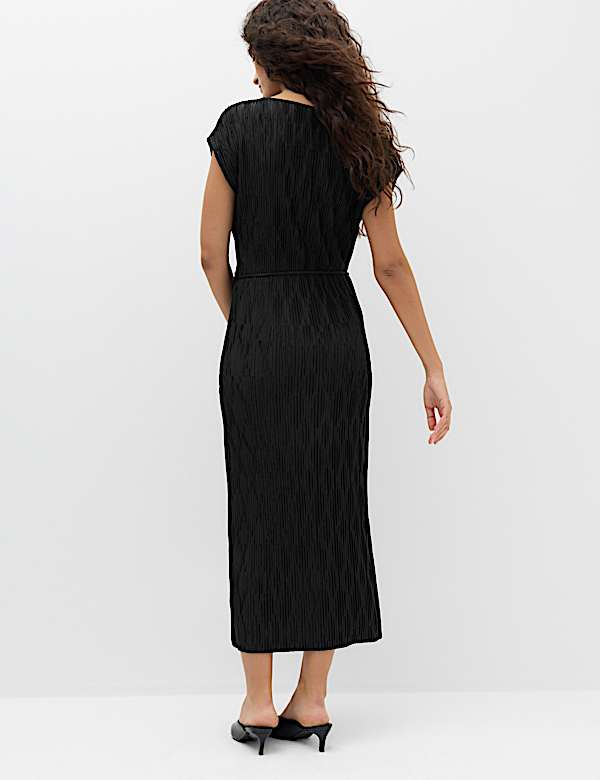 Plisse Tie Waist Midi Column Dress - NZ