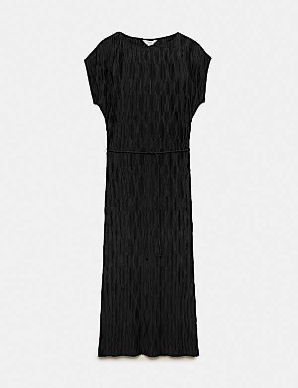 Plisse Tie Waist Midi Column Dress - NZ