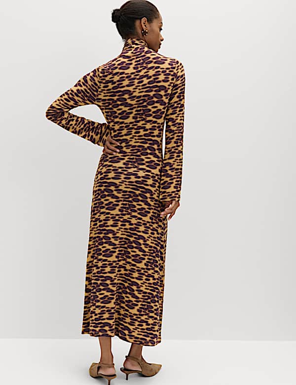 Jersey Animal Print High Neck Midaxi Dress - FR