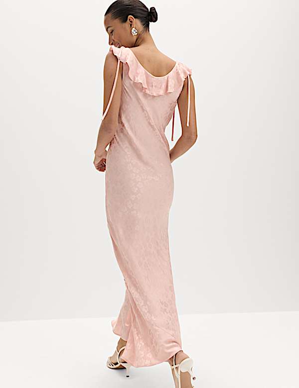 Satin Jacquard Ruffle Detail Dress - TW