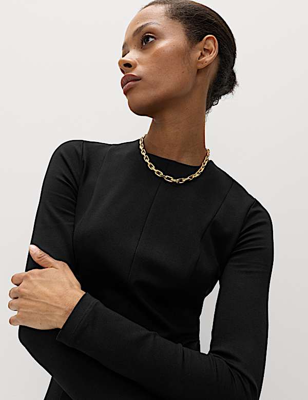 Jersey Crew Neck Mini Skater Dress - AT