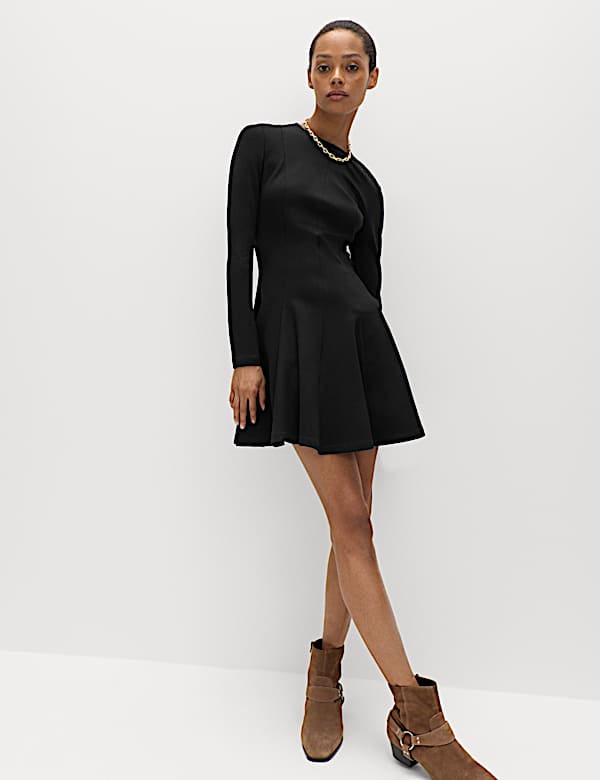 Jersey Crew Neck Mini Skater Dress - AT