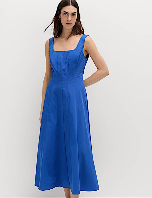 Cotton Rich Panel Midi Waisted Skater Dress - JE
