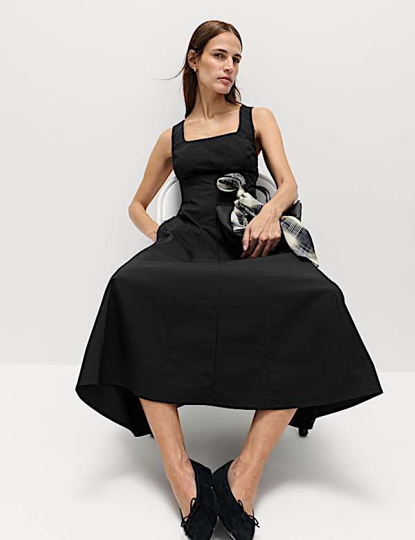 Katoenrijke midi-taille skaterjurk met panelen - BE