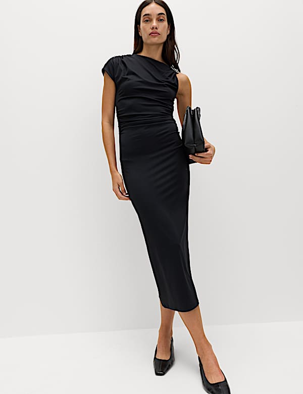 Jersey Hardware Ruched Midaxi Bodycon Dress | BLACK | Dresses | M&S BN