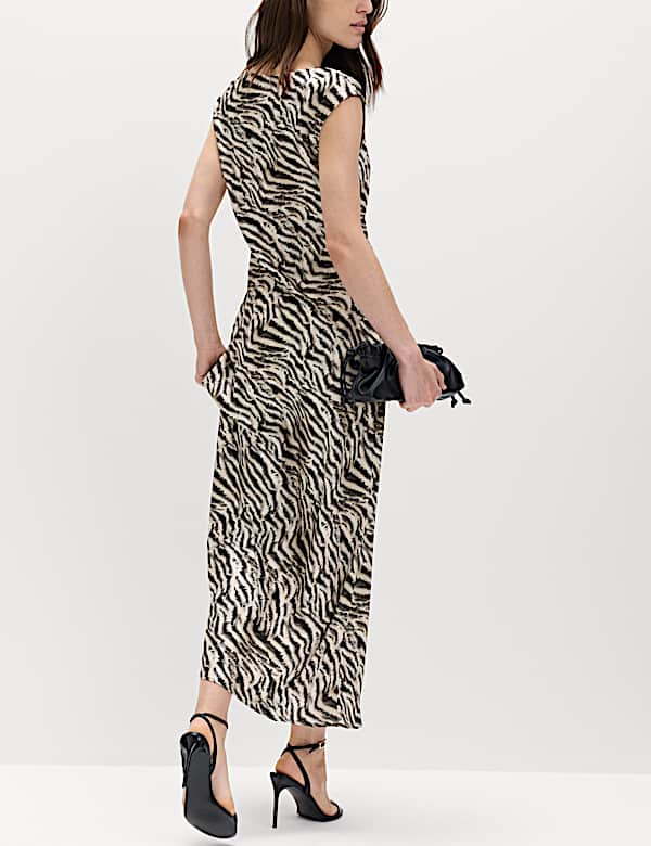 Satin Zebra Print Cowl Neck Midaxi Dress - US