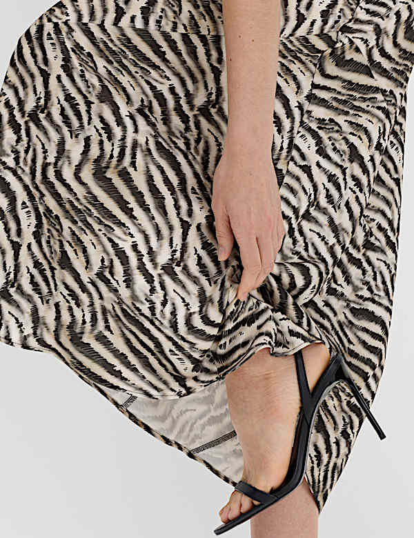 Satin Zebra Print Cowl Neck Midaxi Dress - US