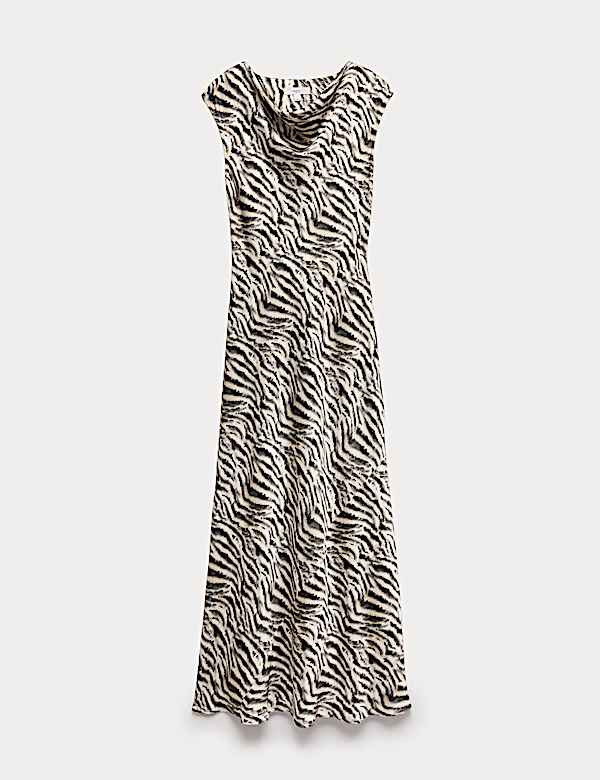 Satin Zebra Print Cowl Neck Midaxi Dress - US