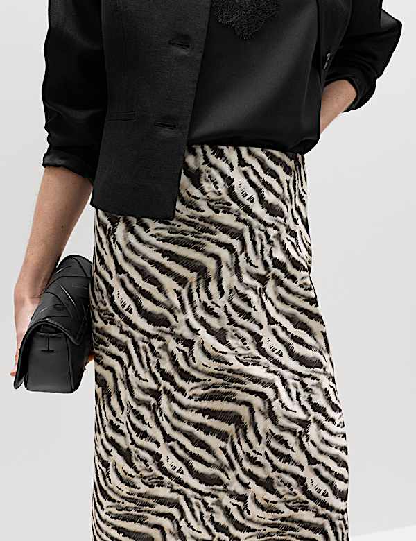 Zebra Print Lace Hem Asymmetric Midi Skirt - NL