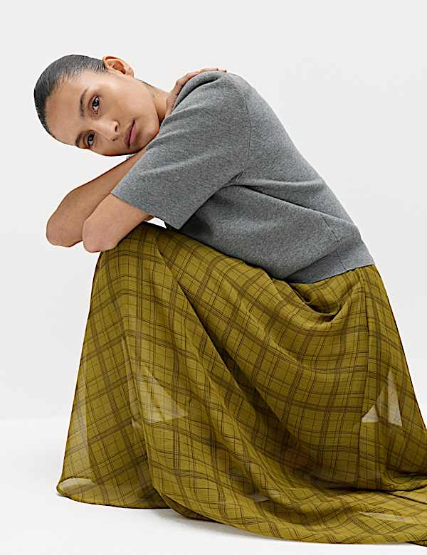 Szyfonowa midi sp&oacute;dnica o kroju A w kratkę - PL