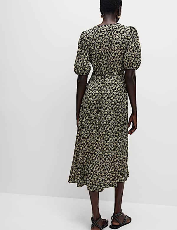 Floral V-Neck Midi Tea Dress