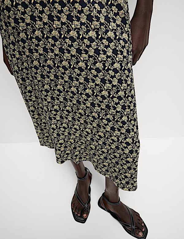 Floral V-Neck Midi Tea Dress