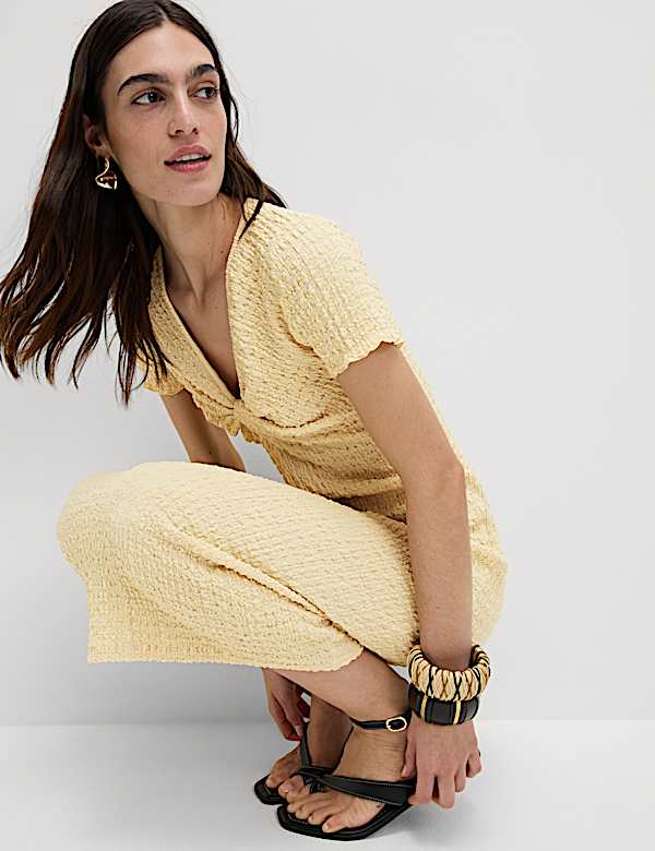 Jersey Textured V-Neck Midi Column Dress - NO