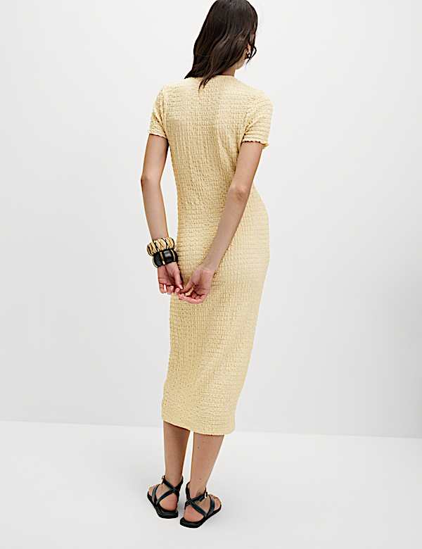 Jersey Textured V-Neck Midi Column Dress - NO