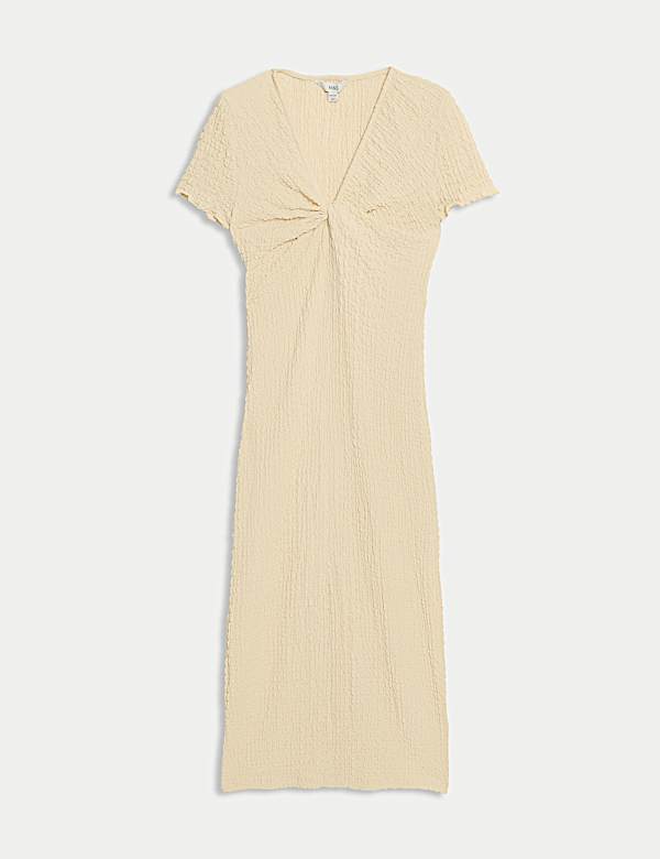 Jersey Textured V-Neck Midi Column Dress - NO