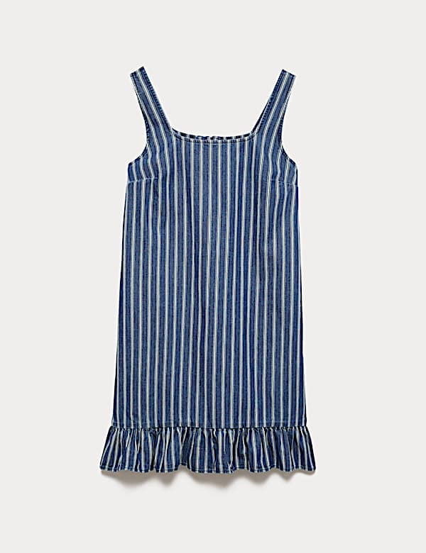 Denim Striped Frill Hem Mini Shift Dress - LU
