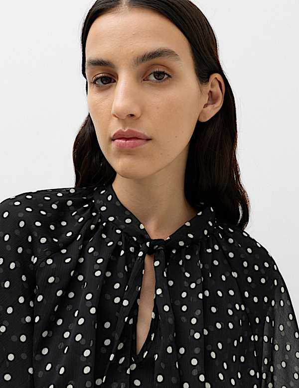 Polka Dot Tie Neck Mini Smock Dress - KG