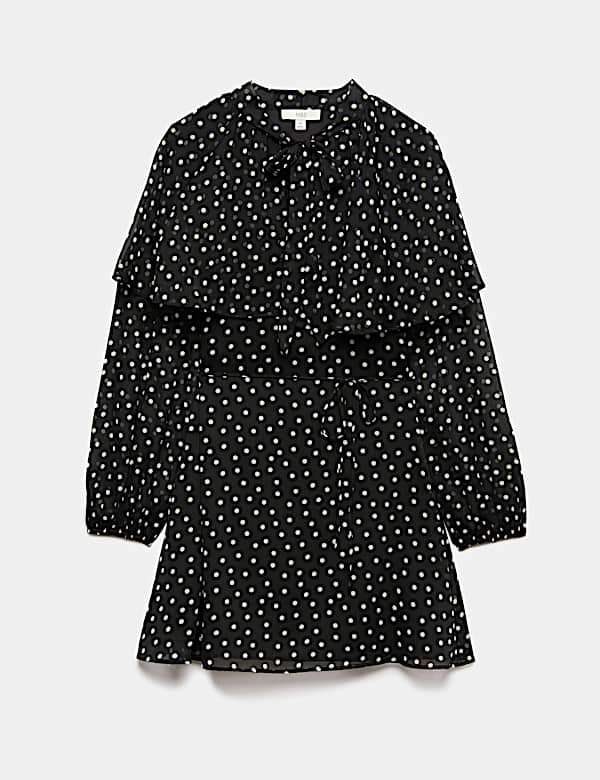 Polka Dot Tie Neck Mini Smock Dress - KG