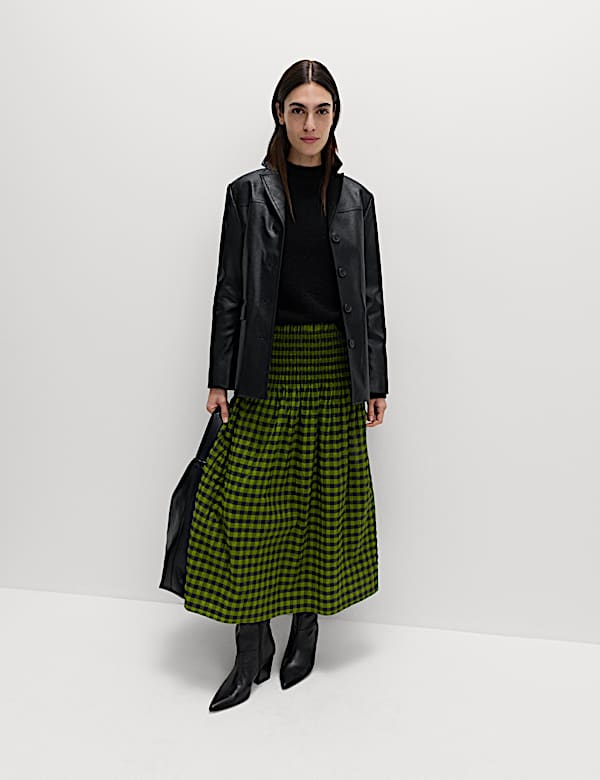 Gingham Midi A-Line Skirt - CH