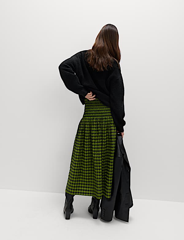 Gingham Midi A-Line Skirt - CH