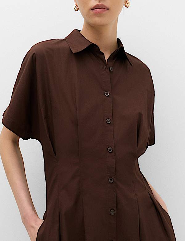 Pure Cotton Pintuck Midi Shirt Dress - KG