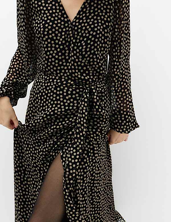 Chiffon Spot Print Midi Wrap Dress - AU