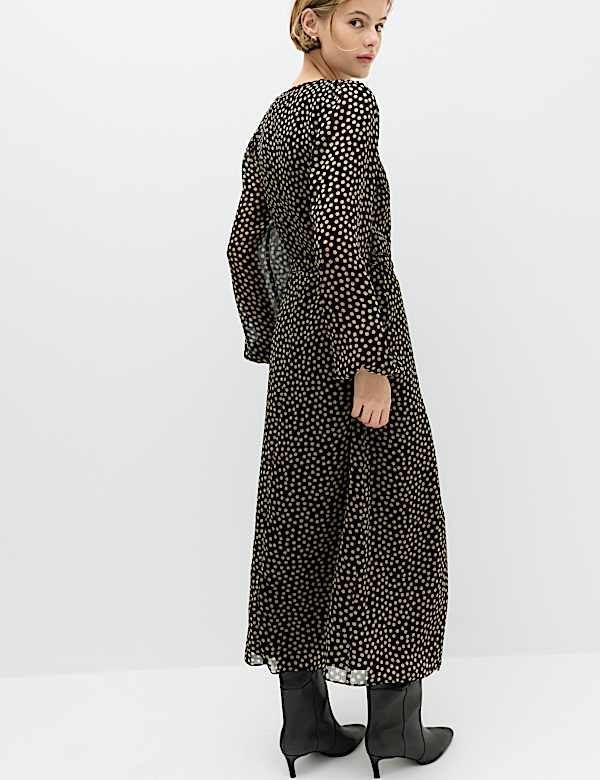 Chiffon Spot Print Midi Wrap Dress - AU