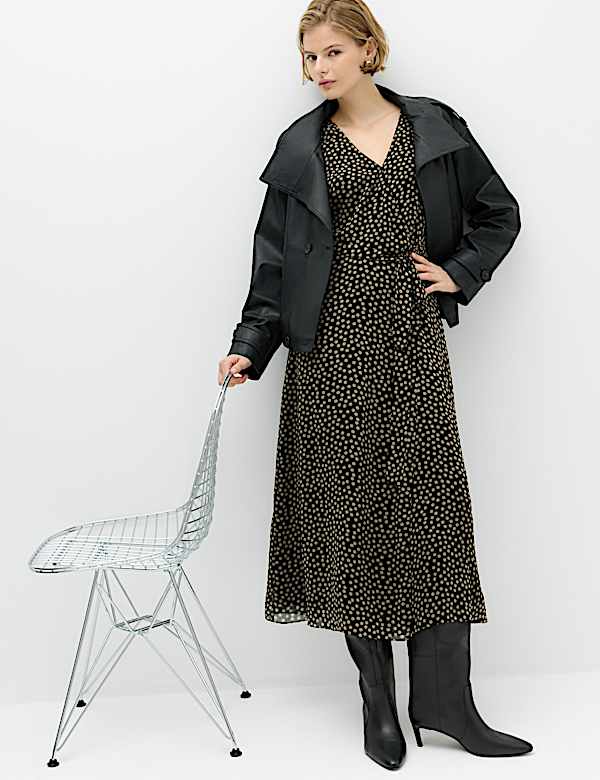Chiffon Spot Print Midi Wrap Dress - AU