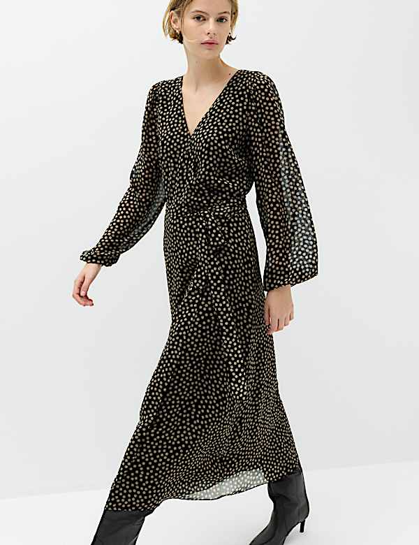 Chiffon Spot Print Midi Wrap Dress - AU