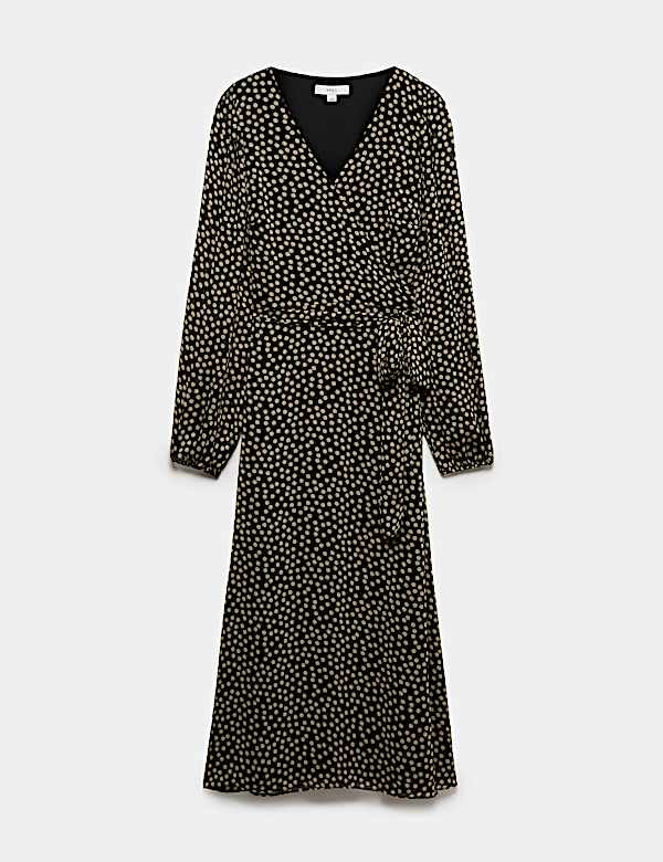 Chiffon Spot Print Midi Wrap Dress - AU