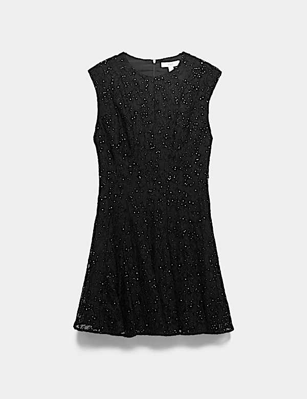 Lace Sequin Mini Skater Dress - DE