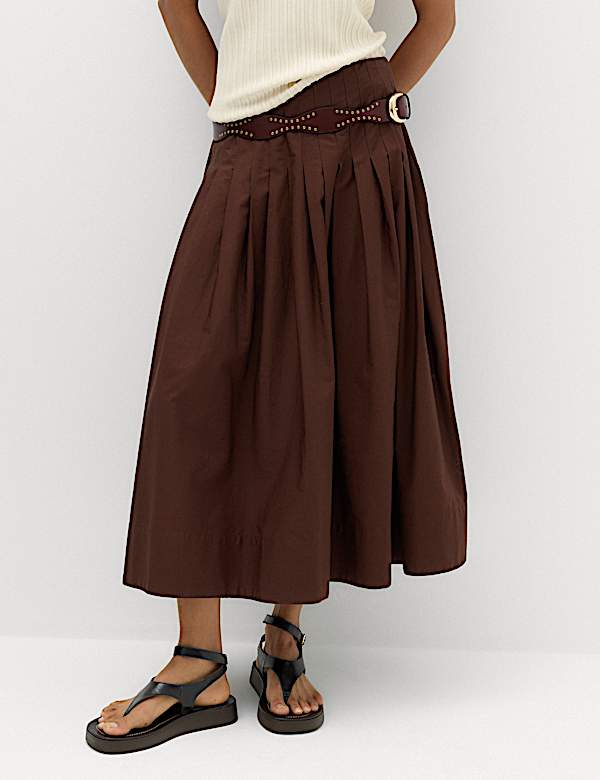 Falda midi con plisado fino 100 % algod&oacute;n - US