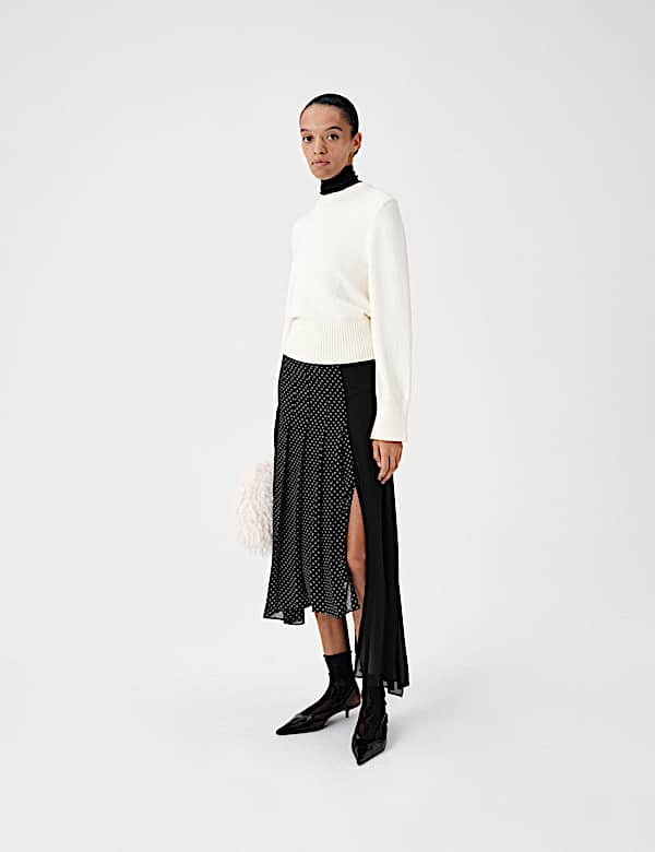 Polka Dot Pleated Hi Low Asymmetric Skirt - JO