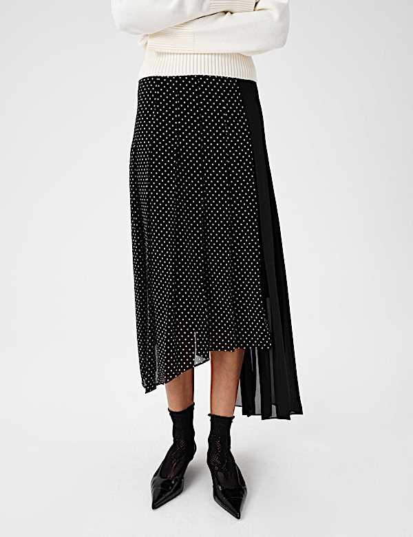 Polka Dot Pleated Hi Low Asymmetric Skirt - JO