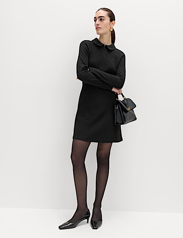 Cotton Blend Cosy Collared Mini Skater Dress - JE