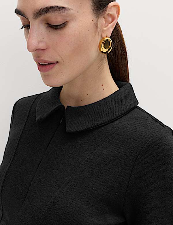 Cotton Blend Cosy Collared Mini Skater Dress - JE