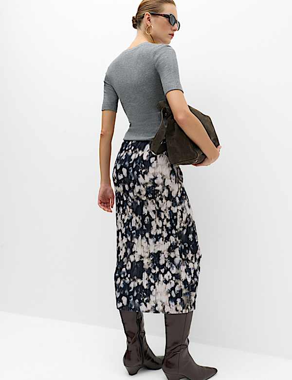 Printed Plisse Midi Column Skirt - US