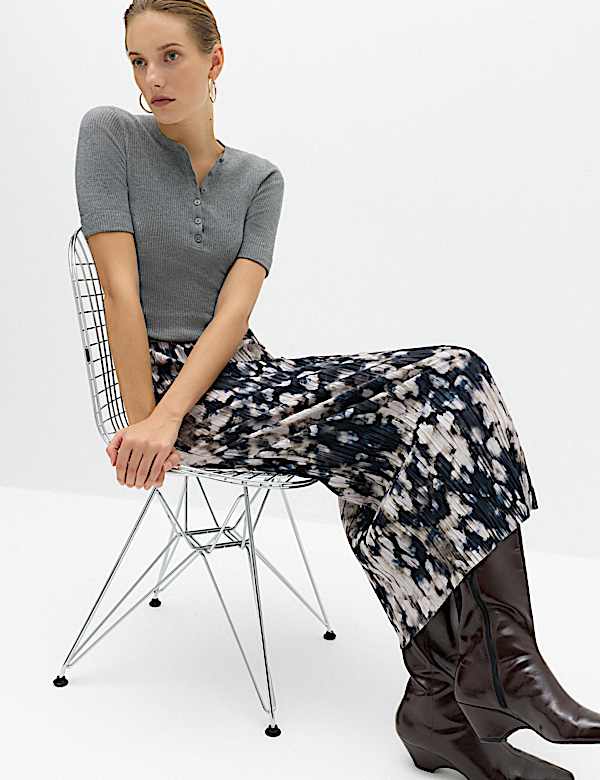 Printed Plisse Midi Column Skirt - US