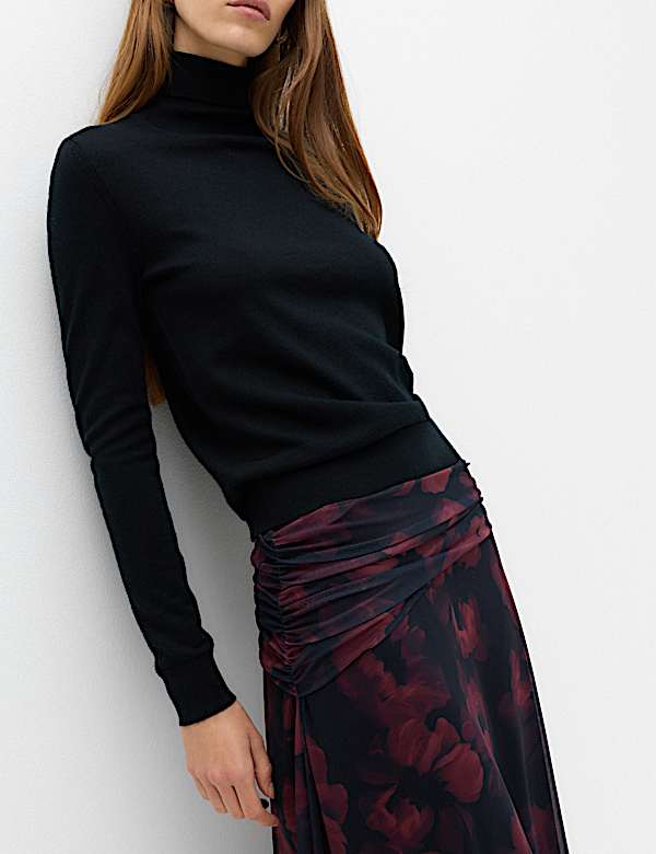 Rok Midi A-Line Jaring Lipatan Motif Bunga - ID